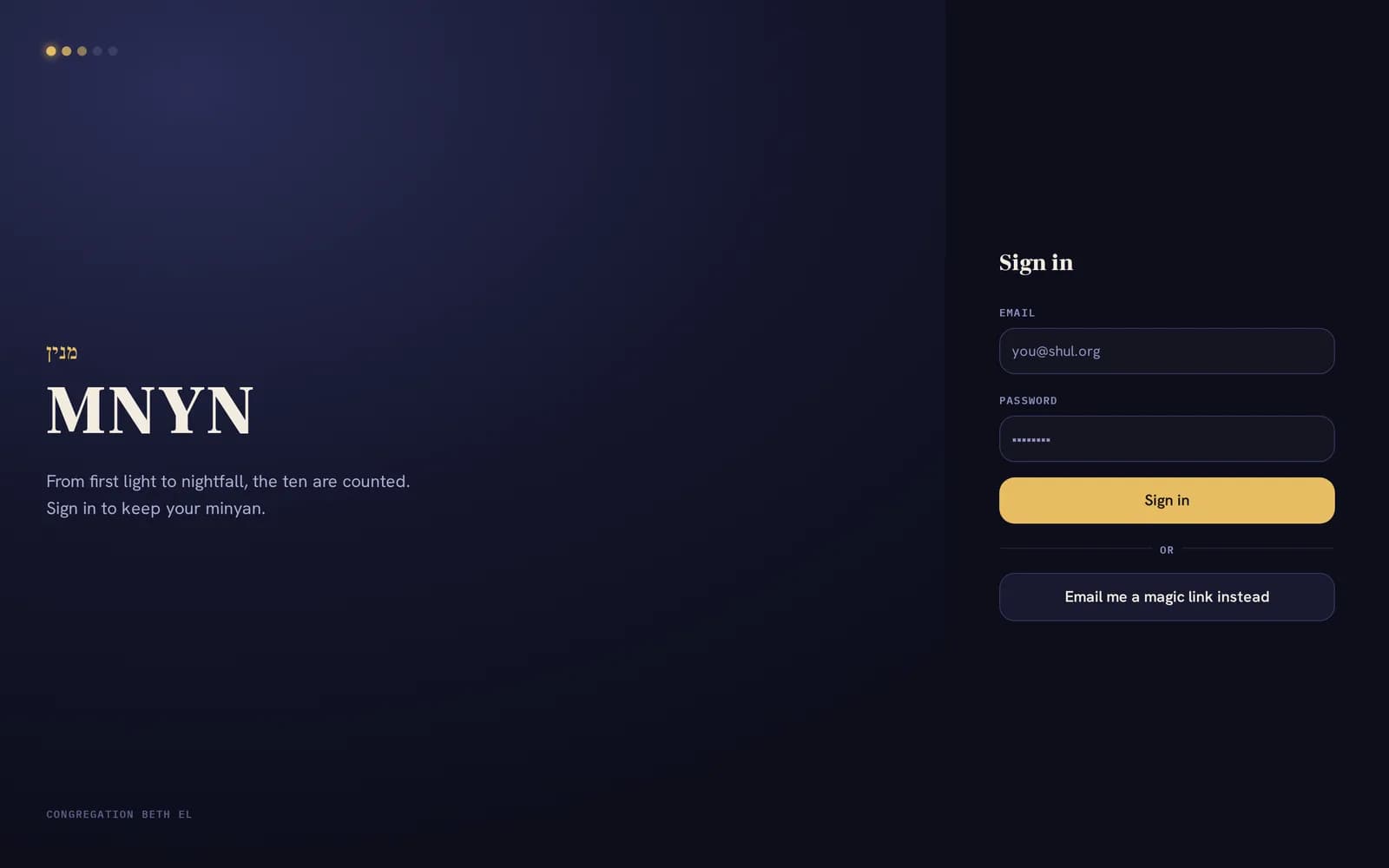 MNYN sign-in screen on desktop