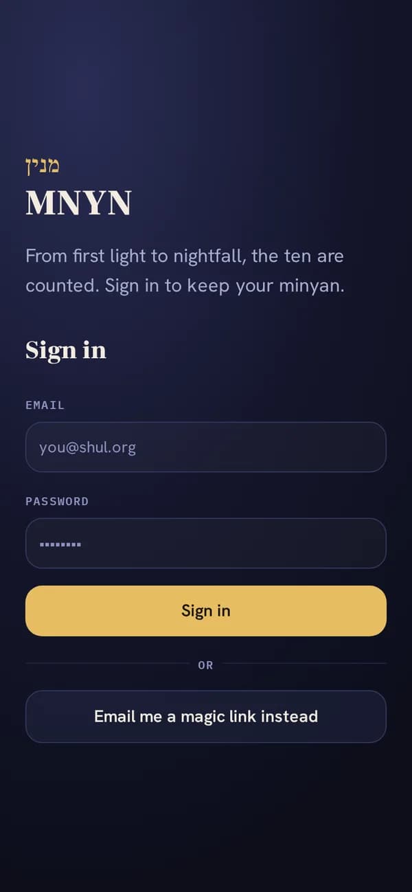 MNYN sign-in screen on mobile